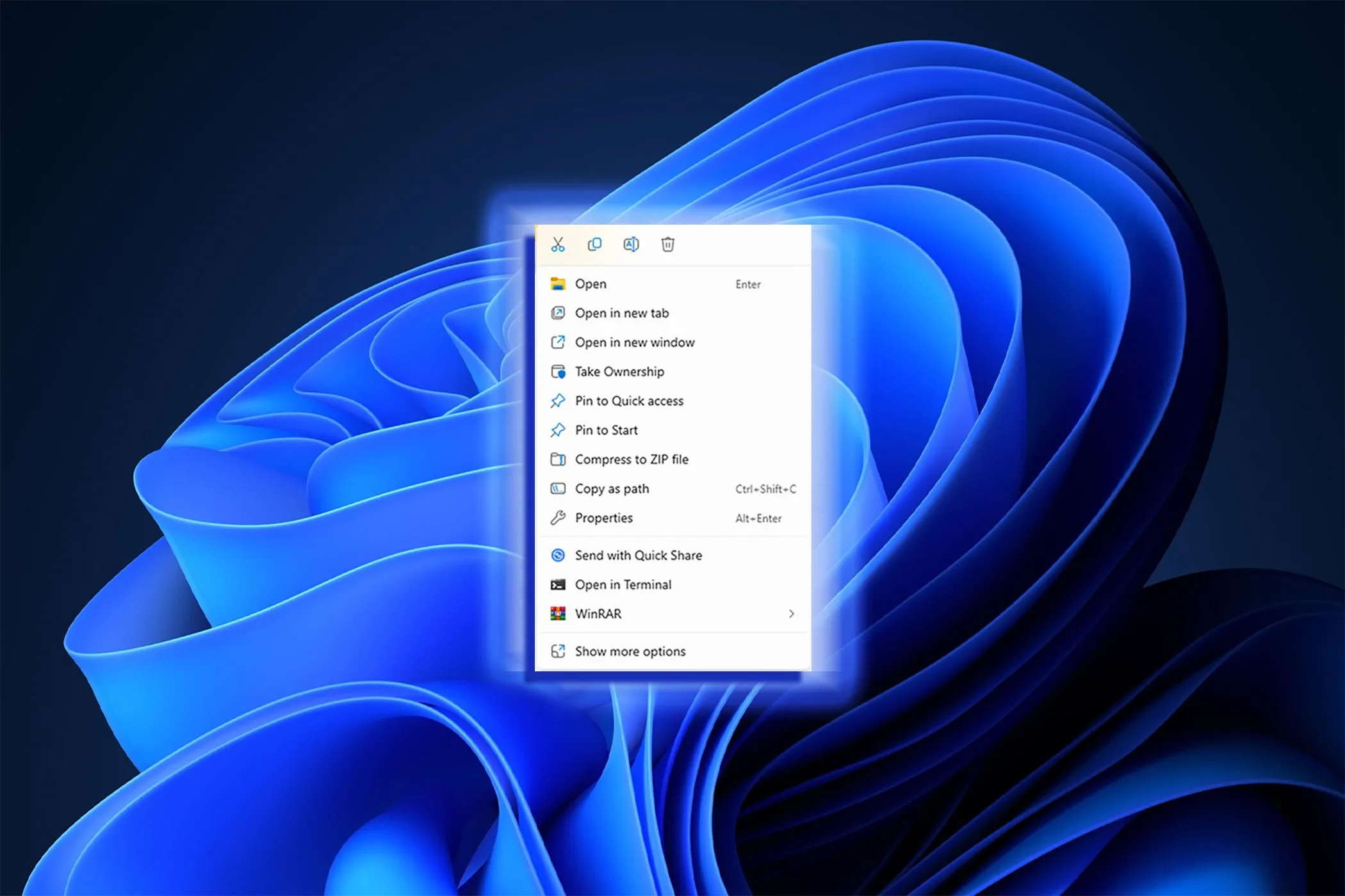Màn hình nền Windows 11 và menu chuột phải theo ngữ cảnh mới