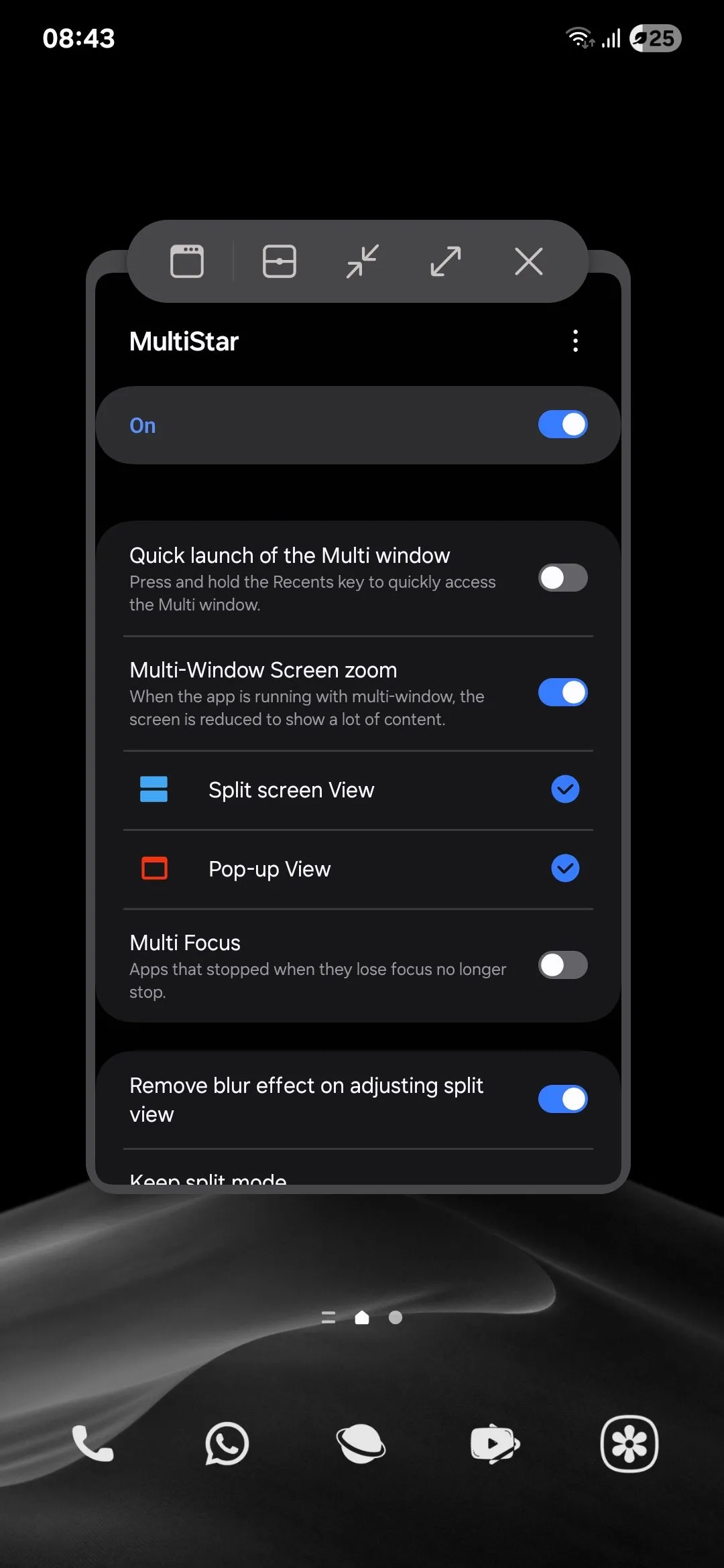 Màn hình pop-up view của Samsung với nội dung được thu nhỏ nhờ MultiStar, giúp hiển thị nhiều thông tin hơn