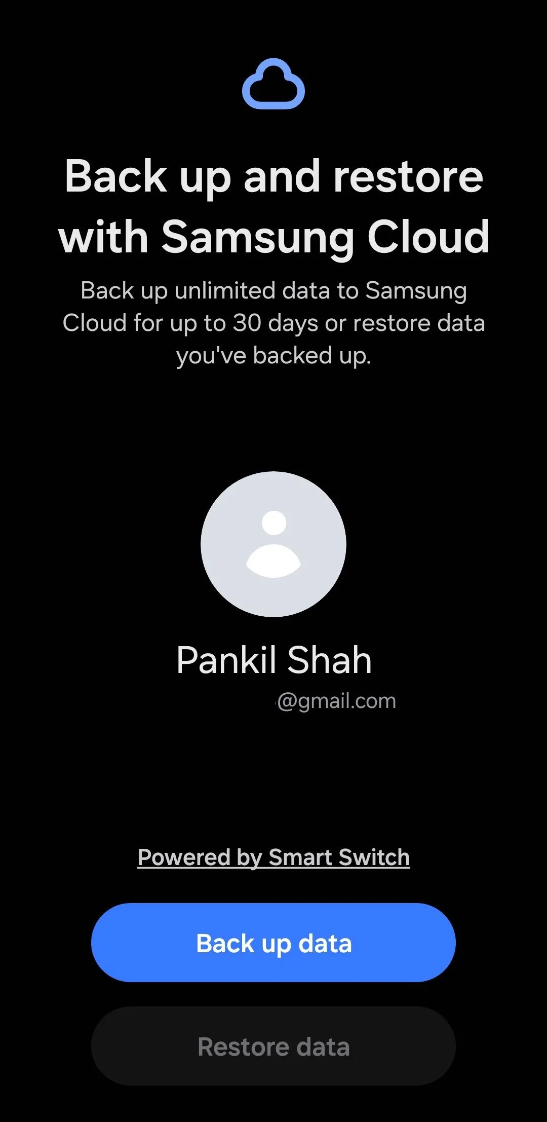 Màn hình &quot;Sao lưu và khôi phục với Samsung Cloud&quot; trên điện thoại Samsung