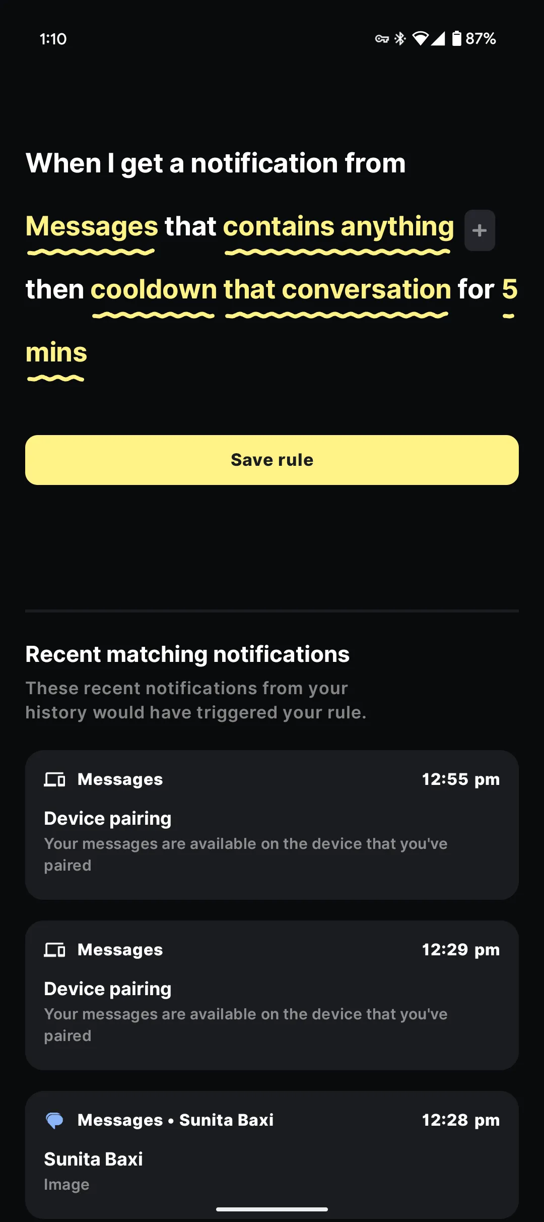 Màn hình tạo quy tắc thông báo mới trong ứng dụng BuzzKill Android