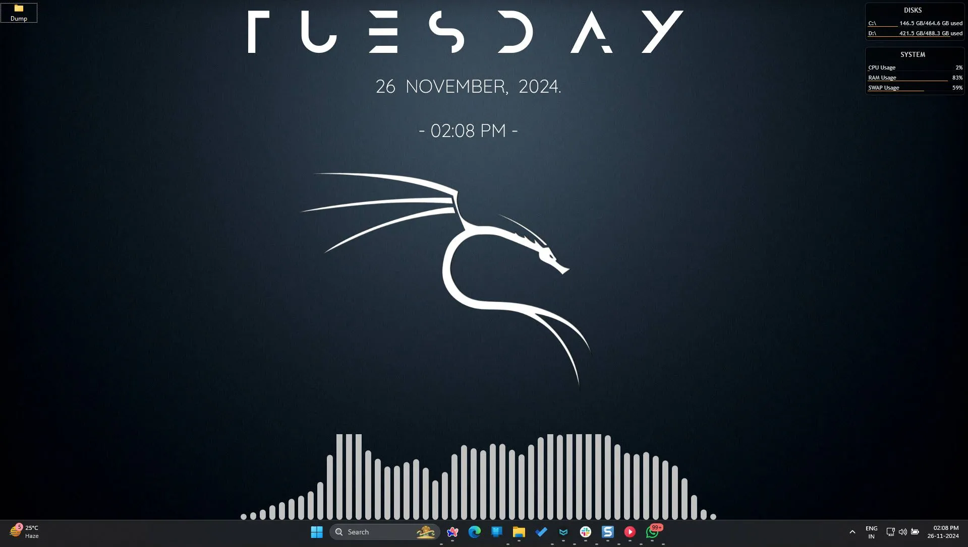 Màn hình Windows 11 được tùy biến với các widget Rainmeter từ nhiều skin khác nhau