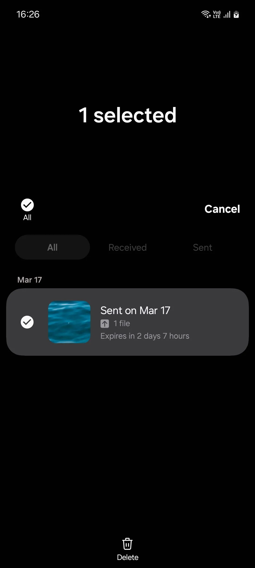 Màn hình xác nhận xóa file đã chia sẻ bằng Quick Share trên Samsung One UI 6.1