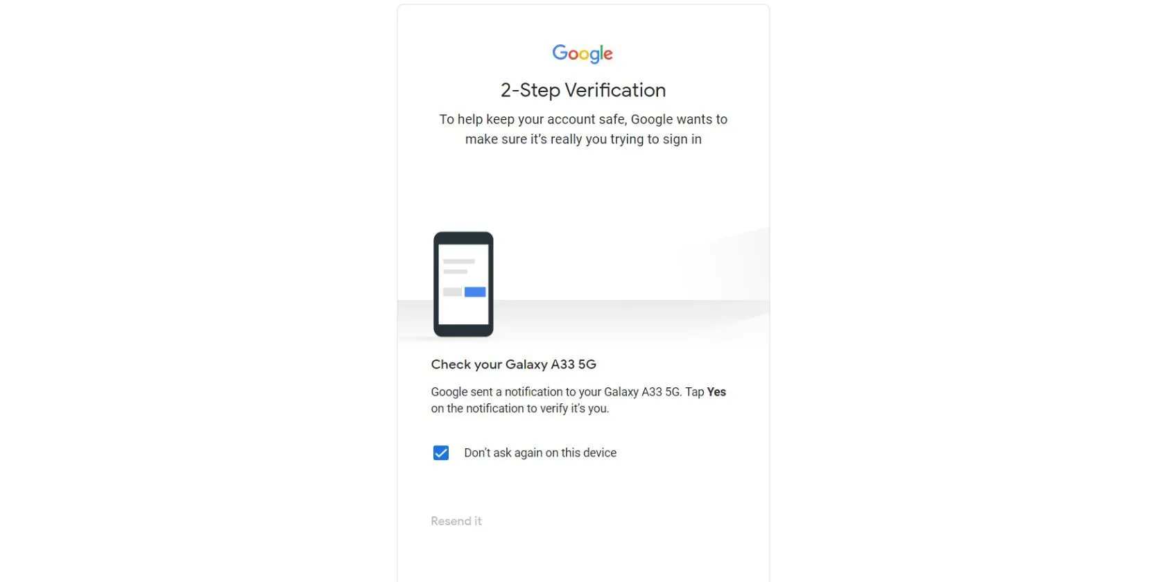 Màn hình yêu cầu xác thực hai yếu tố (2FA) khi đăng nhập Gmail