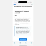 Mẫu email giả mạo yêu cầu đặt lại mật khẩu chính 1Password