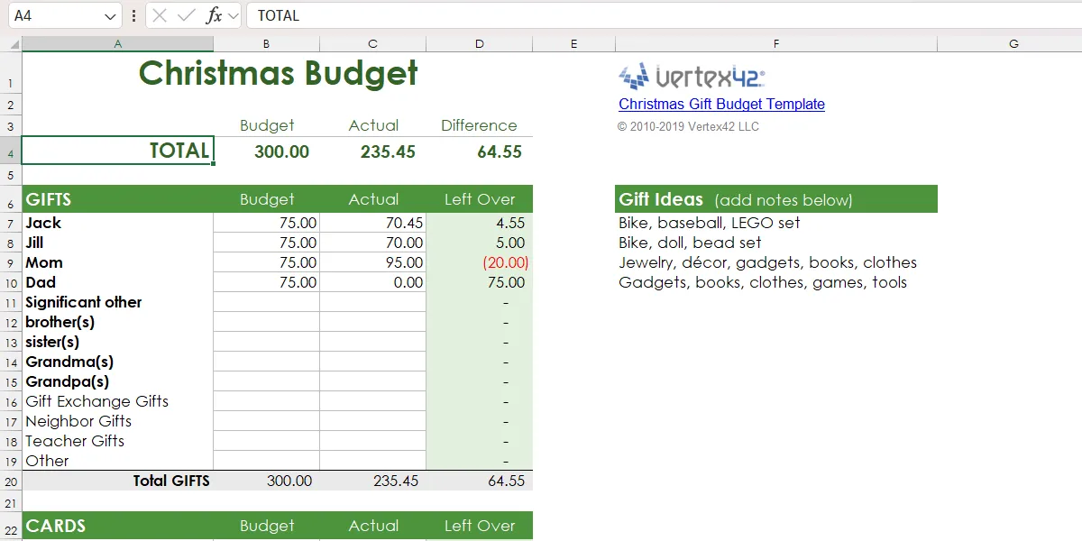 Mẫu Excel Ngân sách Giáng sinh giúp phân bổ chi phí quà tặng và lễ hội