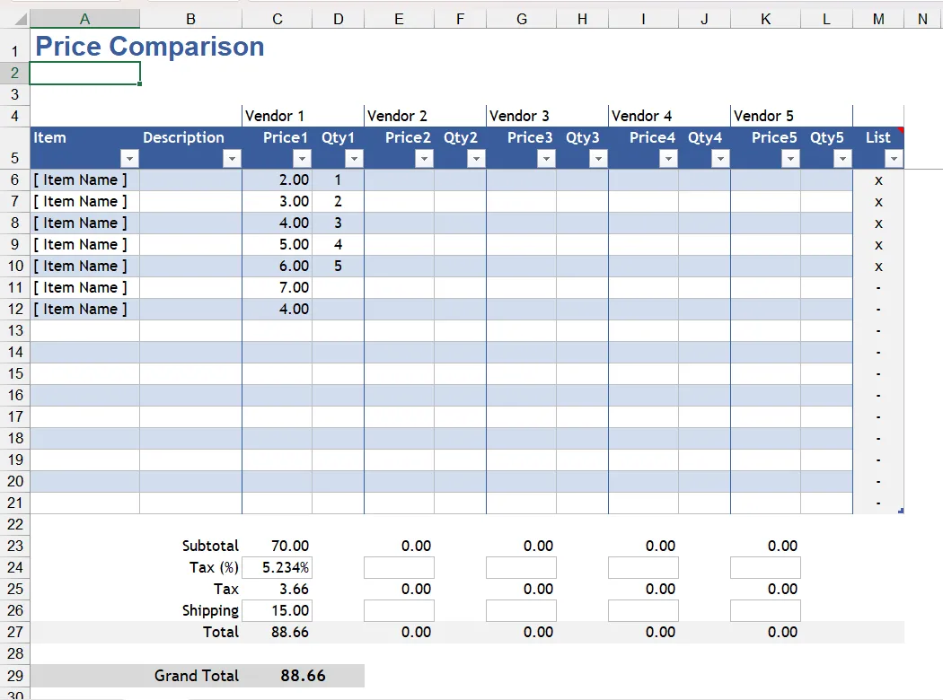 Mẫu Excel So sánh Giá giúp người dùng đưa ra quyết định mua sắm thông minh