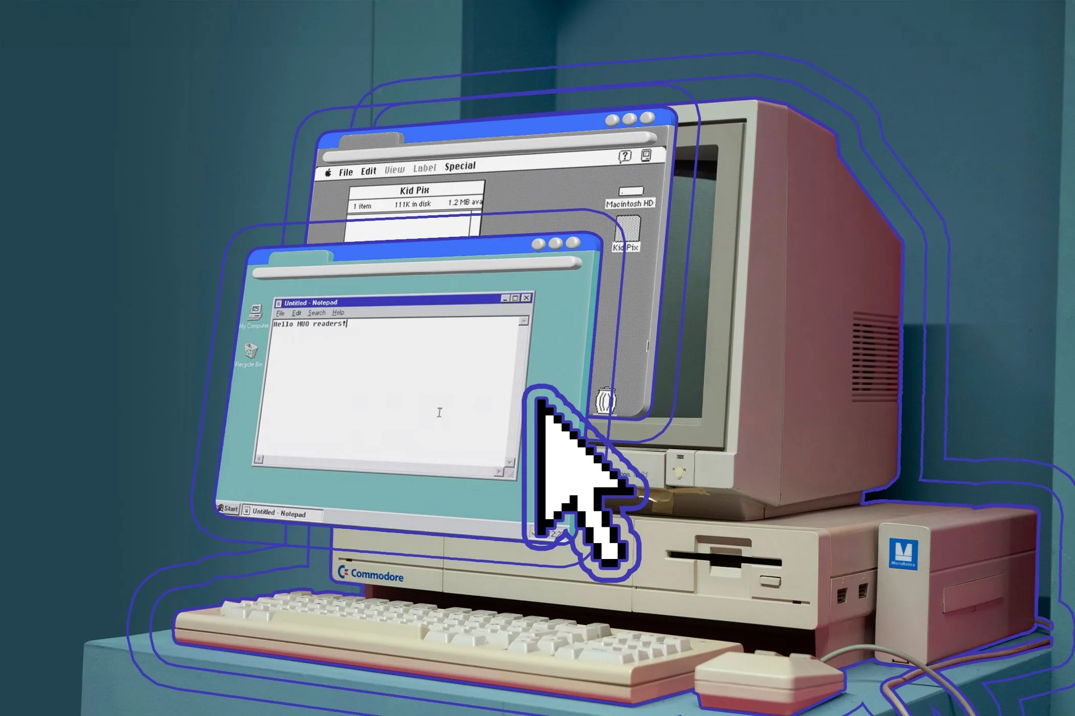 Máy tính cũ chạy hai trình duyệt web trên hệ điều hành cổ điển, minh họa sự đa dạng lựa chọn trình duyệt.