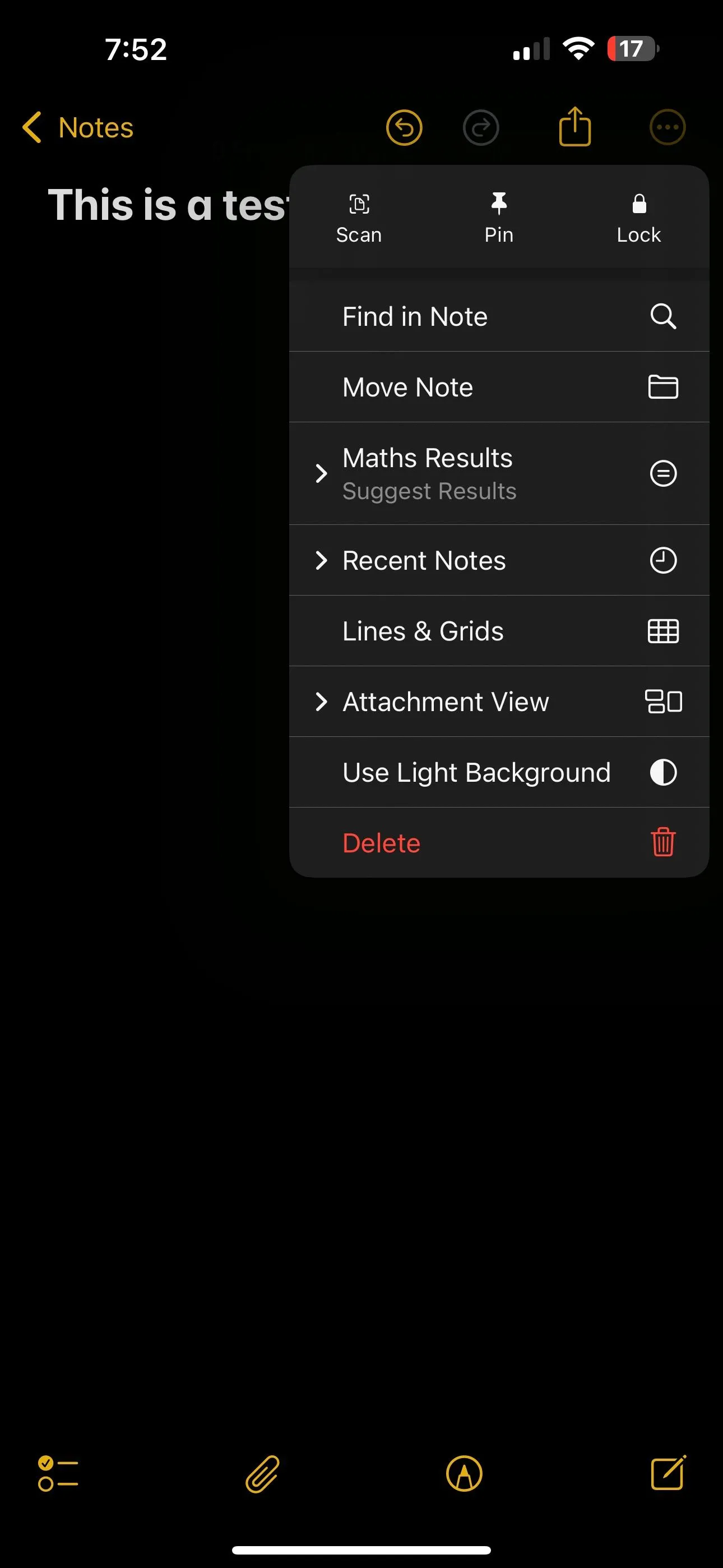 Menu ba chấm ứng dụng Ghi chú trên iPhone hiển thị tùy chọn "Ghi chú gần đây" trong iOS 18