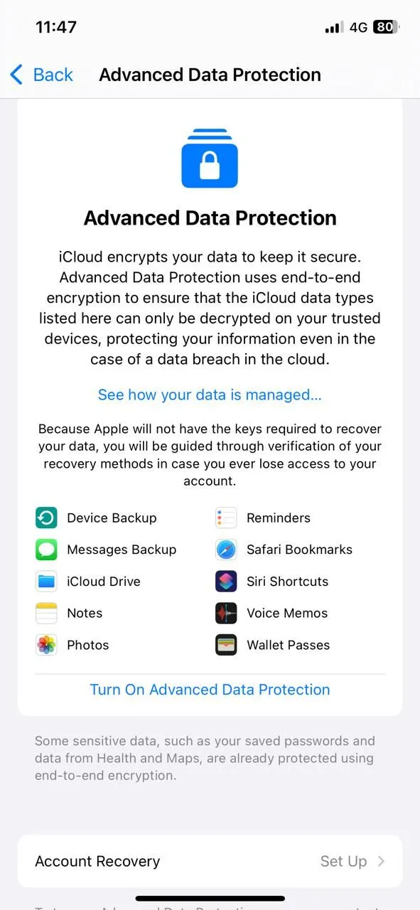 Menu Bảo vệ Dữ liệu Nâng cao của iCloud trên iPhone, giải thích lợi ích mã hóa đầu cuối