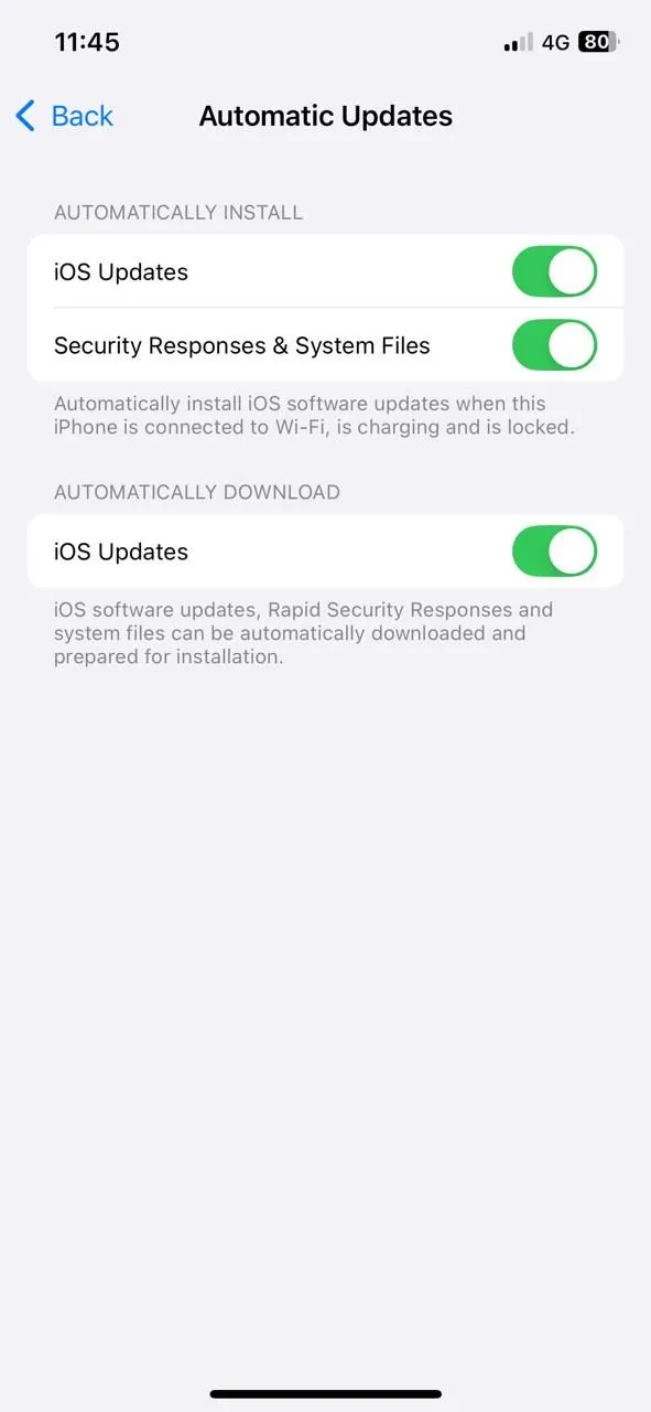 Menu cài đặt Cập nhật phần mềm trên iPhone với tùy chọn Tự động cập nhật
