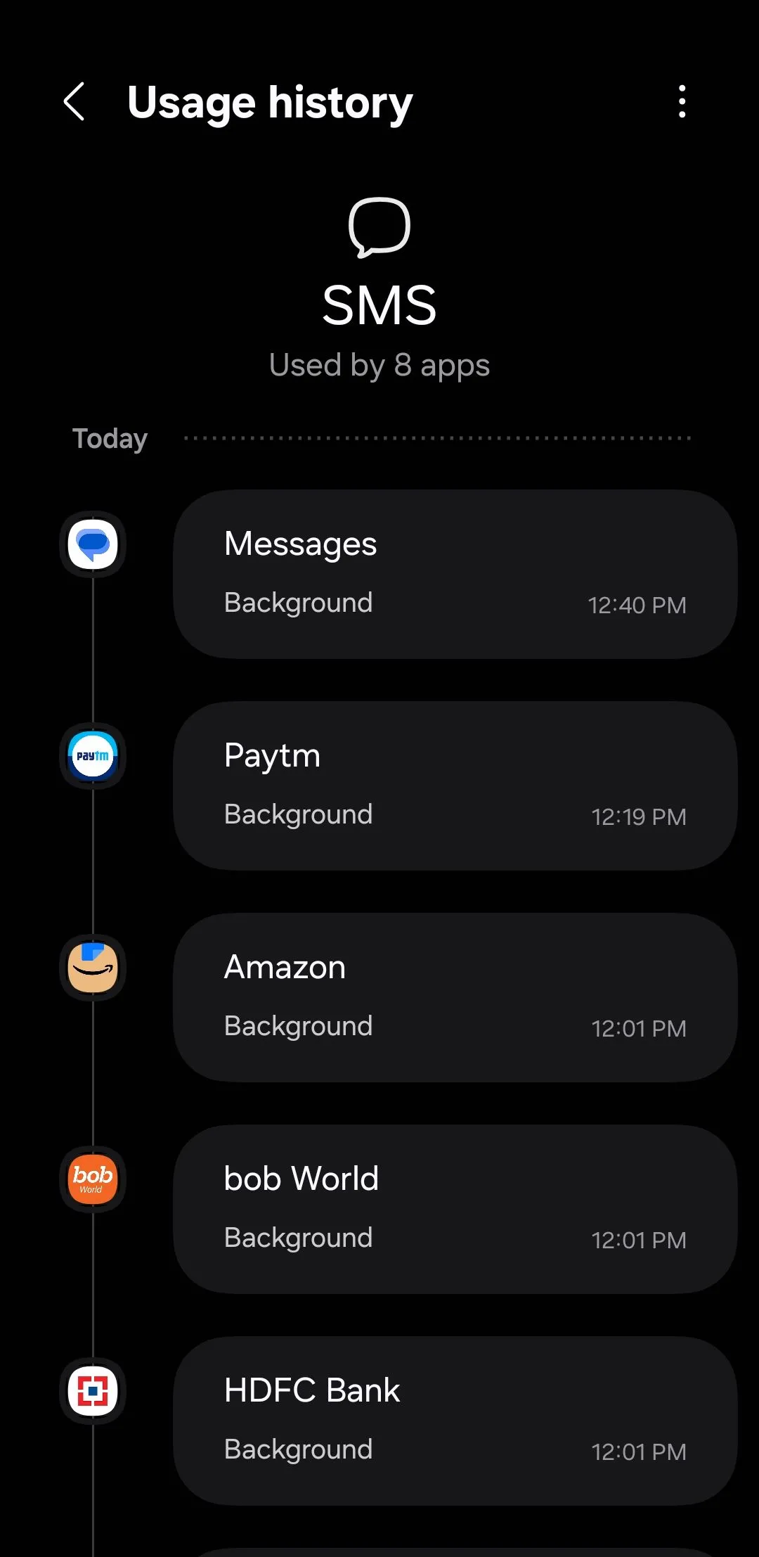 Menu sử dụng quyền SMS trên điện thoại Samsung Galaxy