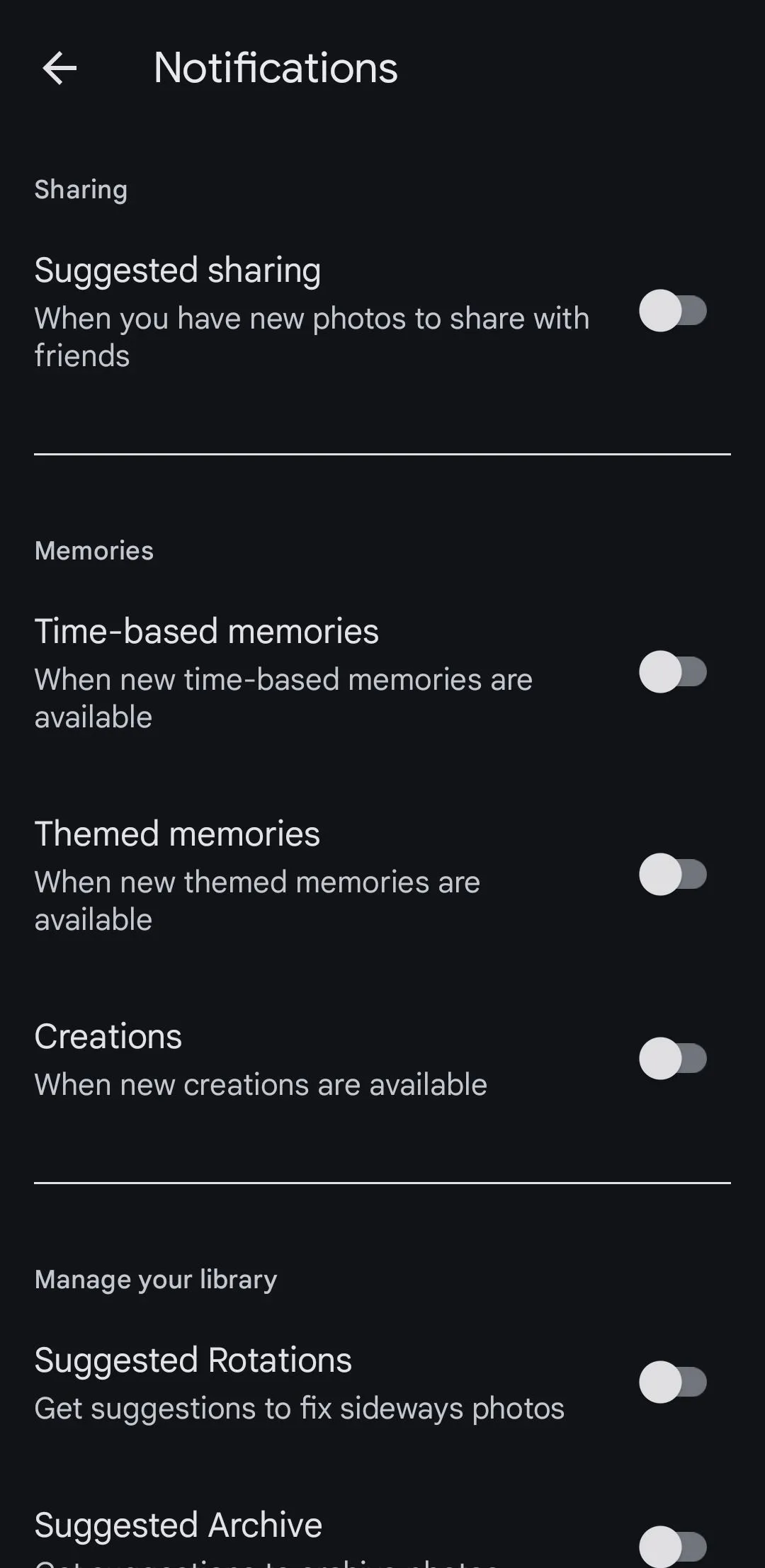 Menu thông báo của Google Photos trên Android