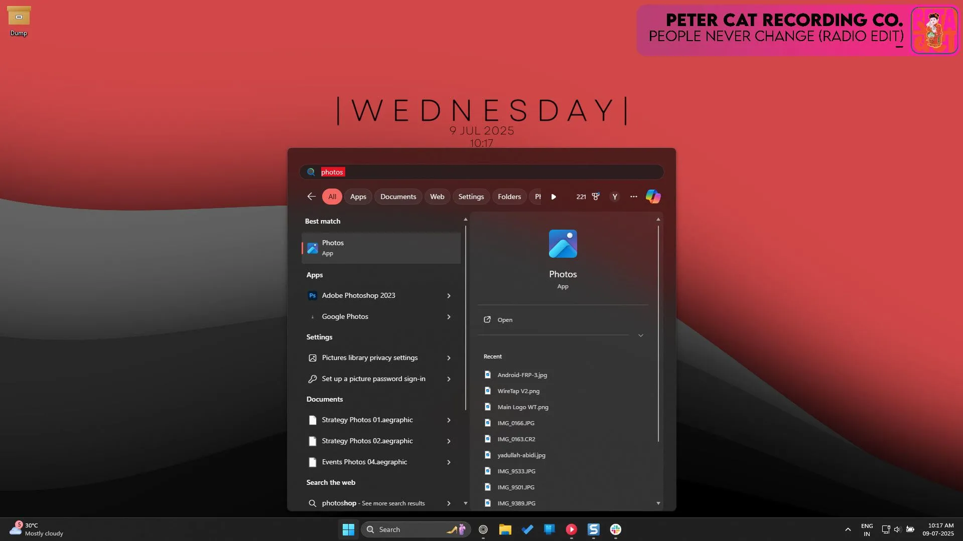 Menu tìm kiếm Windows hiển thị các kết quả tìm kiếm tập tin và ứng dụng trên màn hình máy tính.