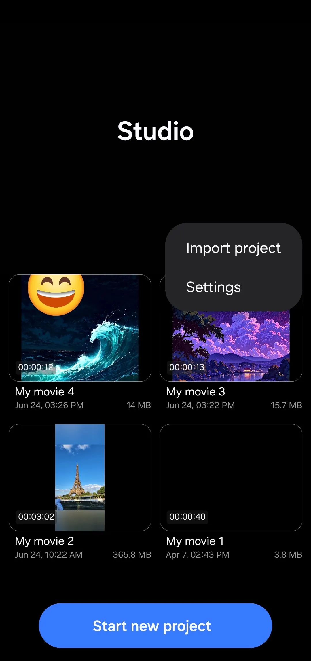 Menu truy cập Samsung Studio trên điện thoại Galaxy