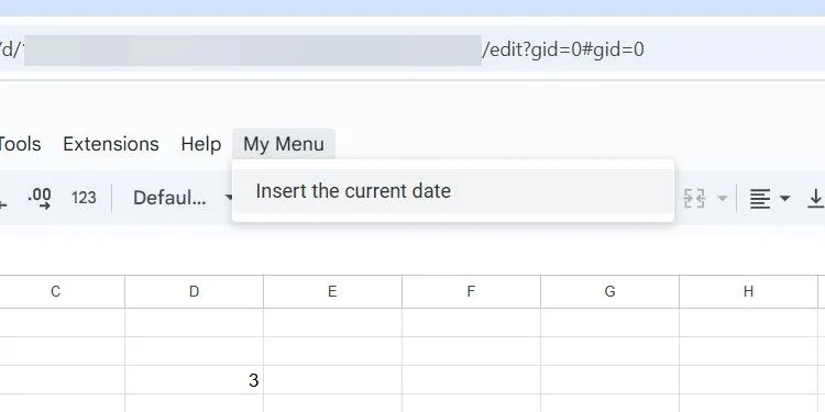 Menu tùy chỉnh "My Menu" trong Google Sheets được tạo bằng Apps Script
