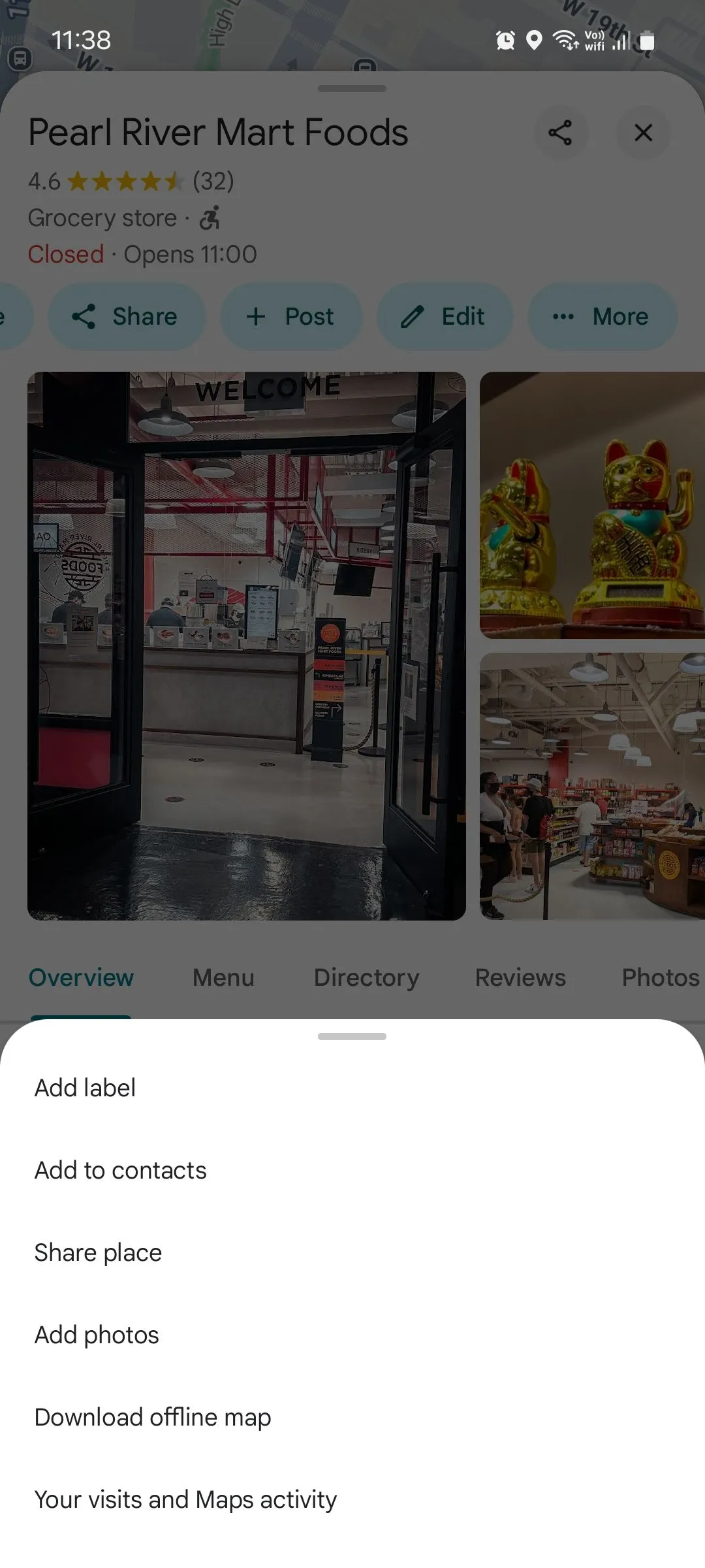 Menu tùy chọn gán nhãn địa điểm trên Google Maps