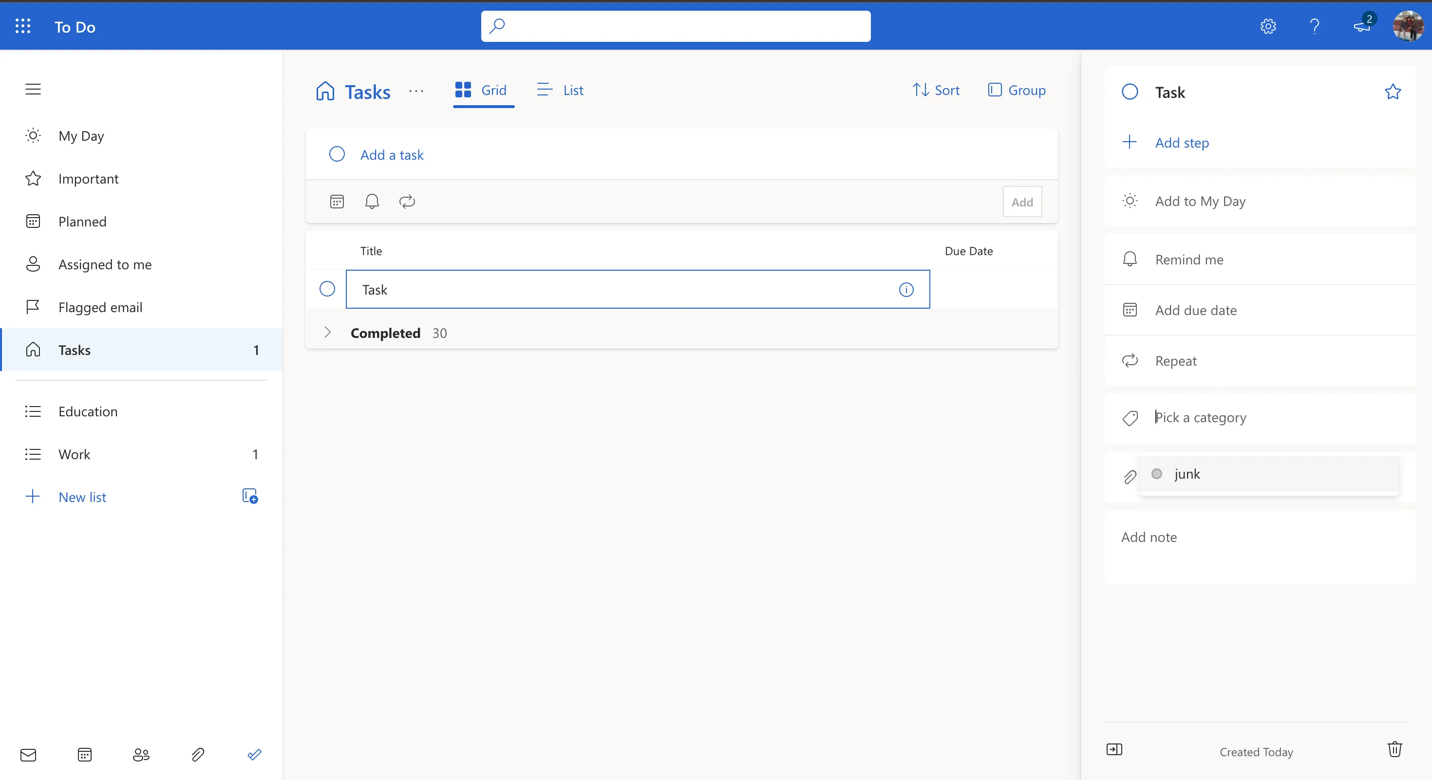 Microsoft To Do user interface
