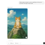 Mô hình ChatGPT GPT-4o tạo hình ảnh một chú mèo ngồi thiền trên núi theo phong cách Studio Ghibli