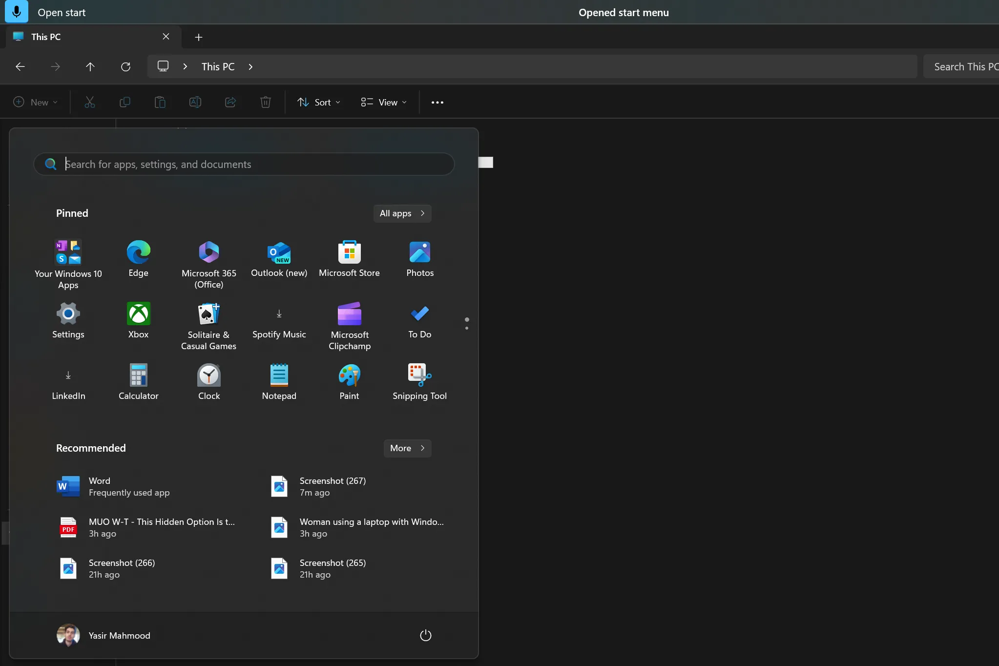 Mở Menu Start Windows 11 bằng lệnh thoại Voice Access