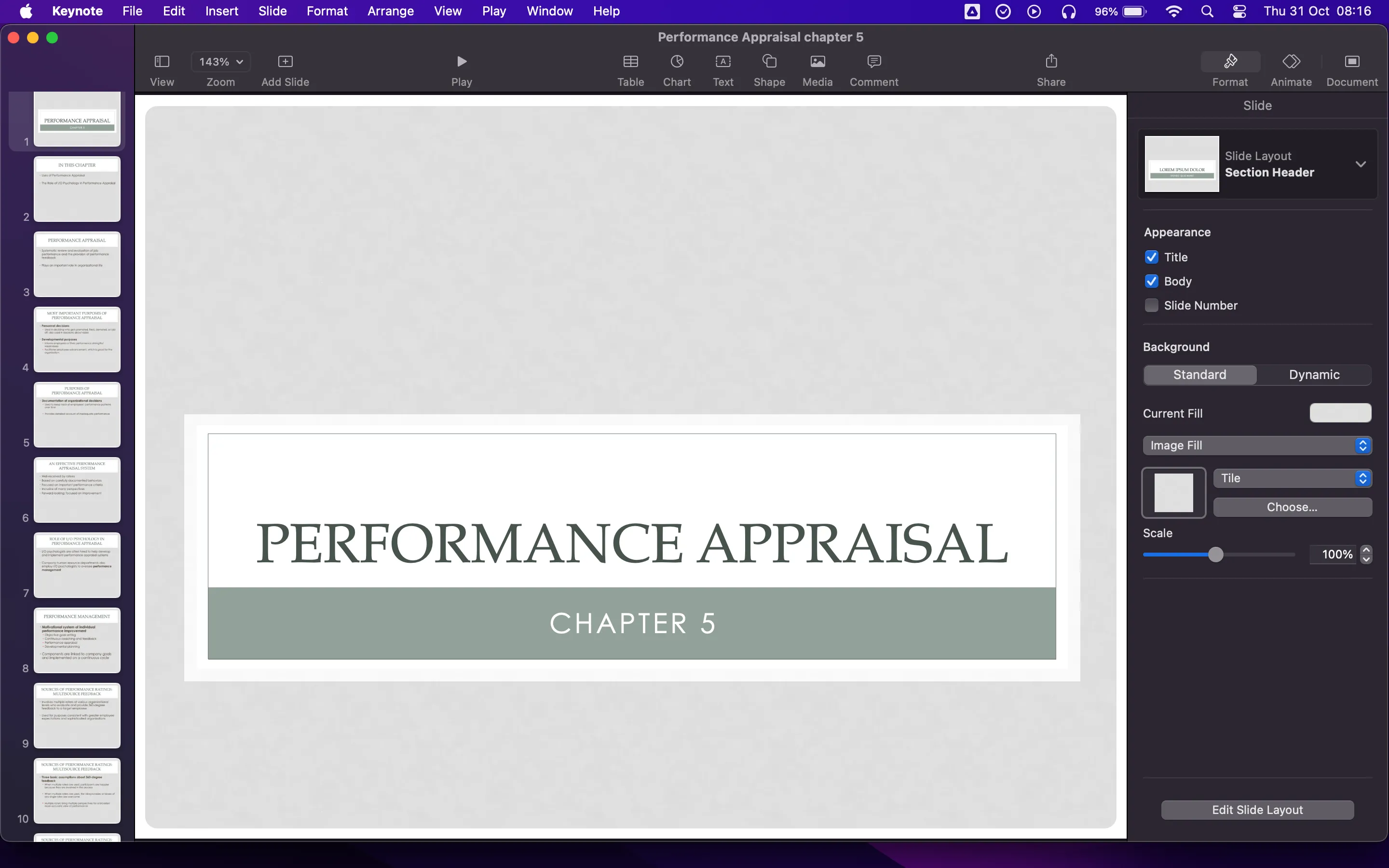 Một bản trình bày đang hiển thị trong phần mềm Keynote của Apple