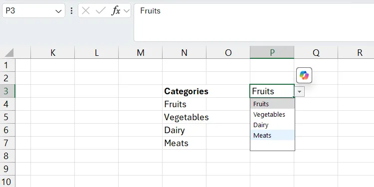 Một danh sách thả xuống trong Excel có khoảng trống thừa ở cuối, gây mất thẩm mỹ.