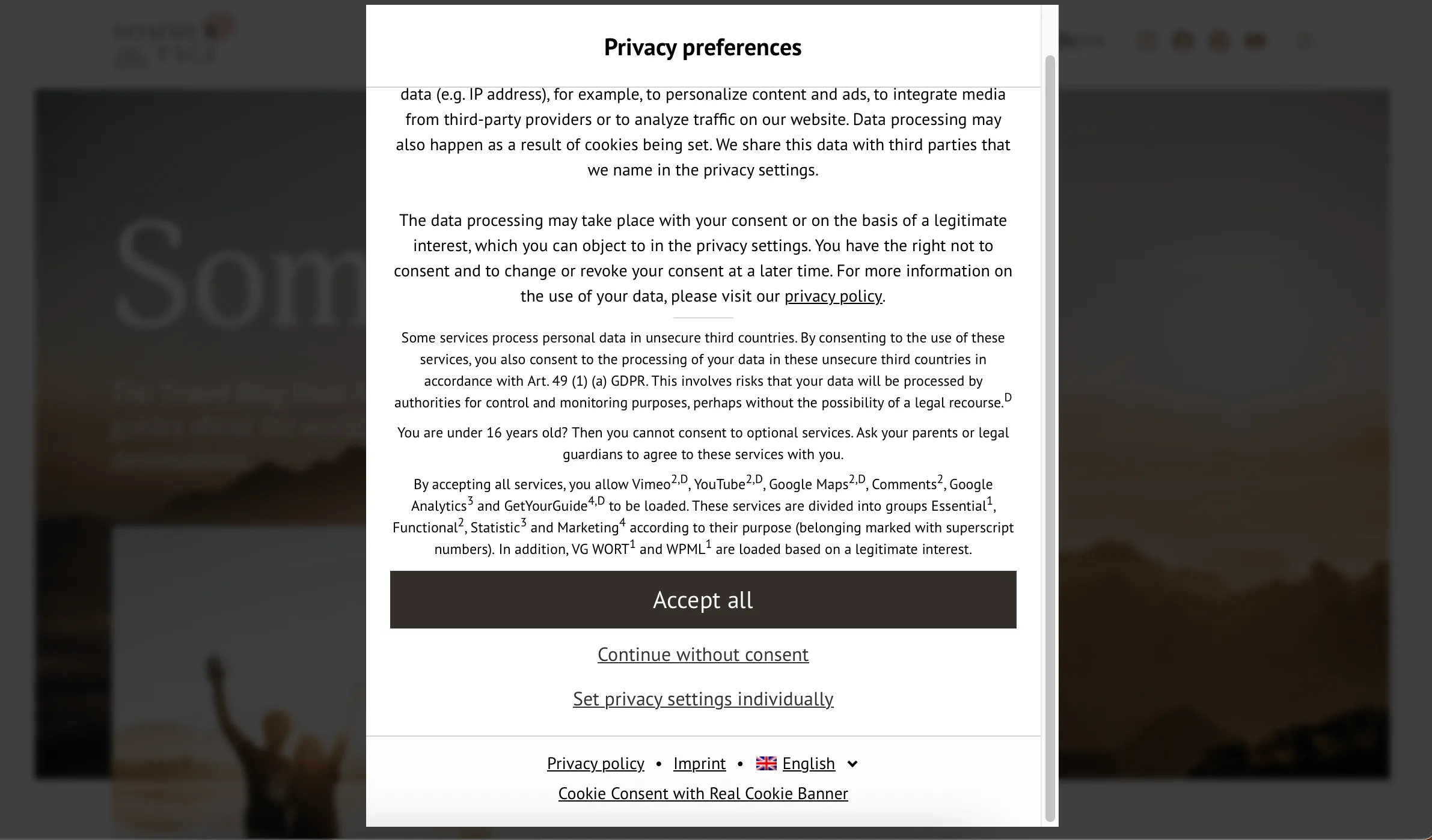 Một ví dụ về banner yêu cầu chấp nhận cookie hiện trên website khi truy cập bằng Safari