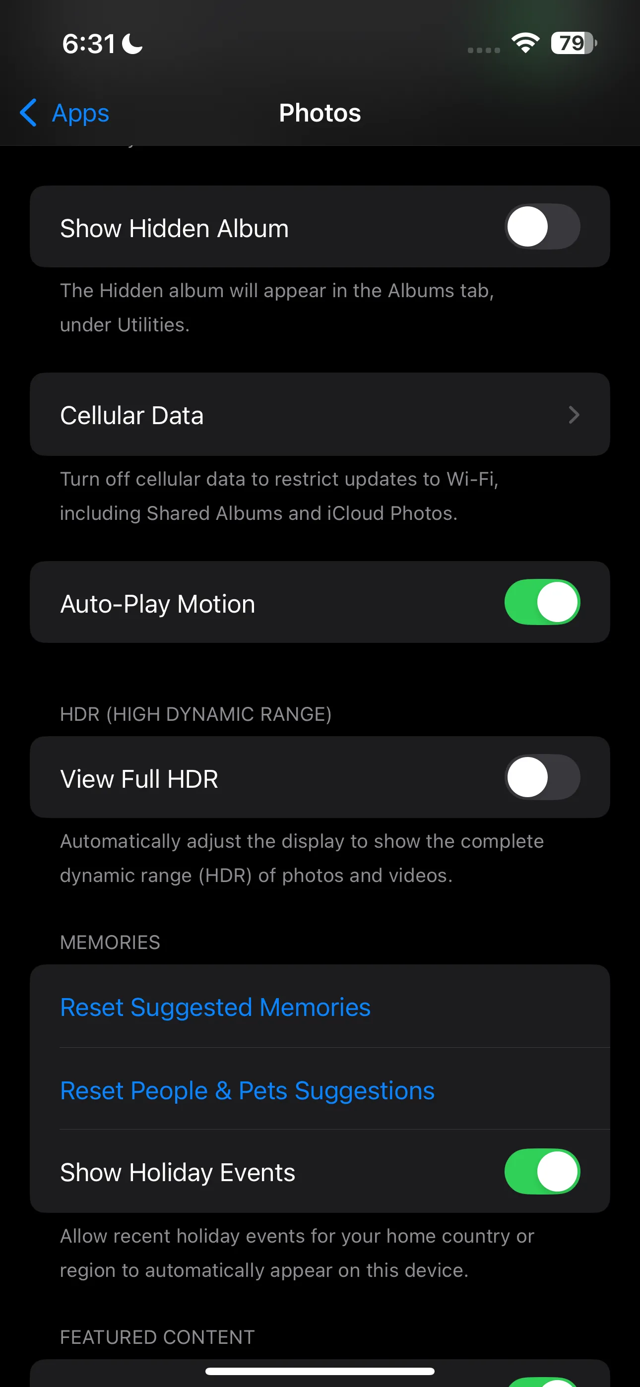 Mục Ảnh trong Cài đặt iPhone để ẩn album &quot;Ẩn&quot;