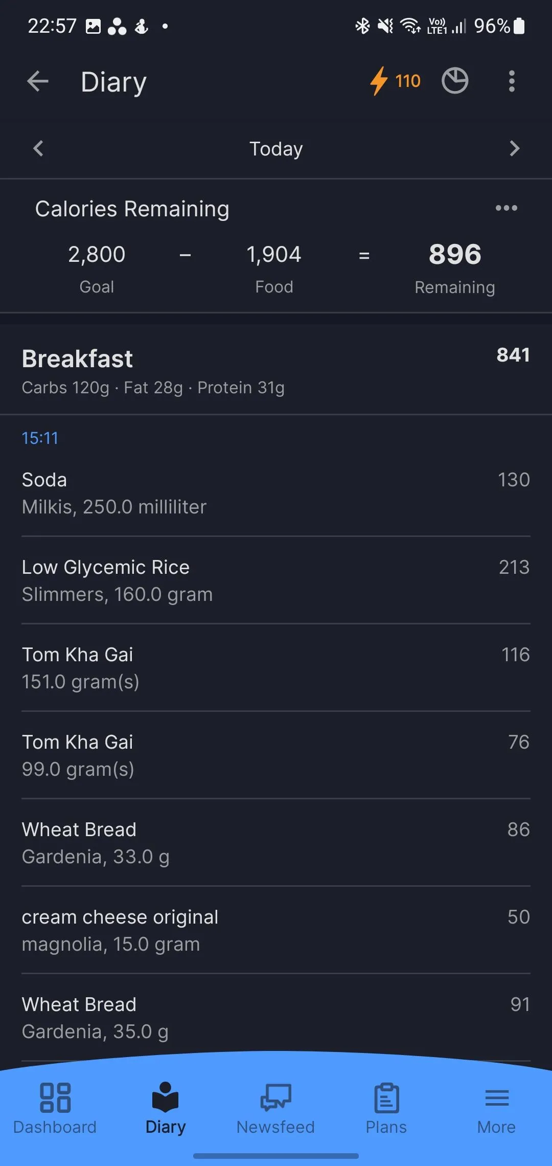 MyFitnessPal với tính năng theo dõi lượng calo nạp vào