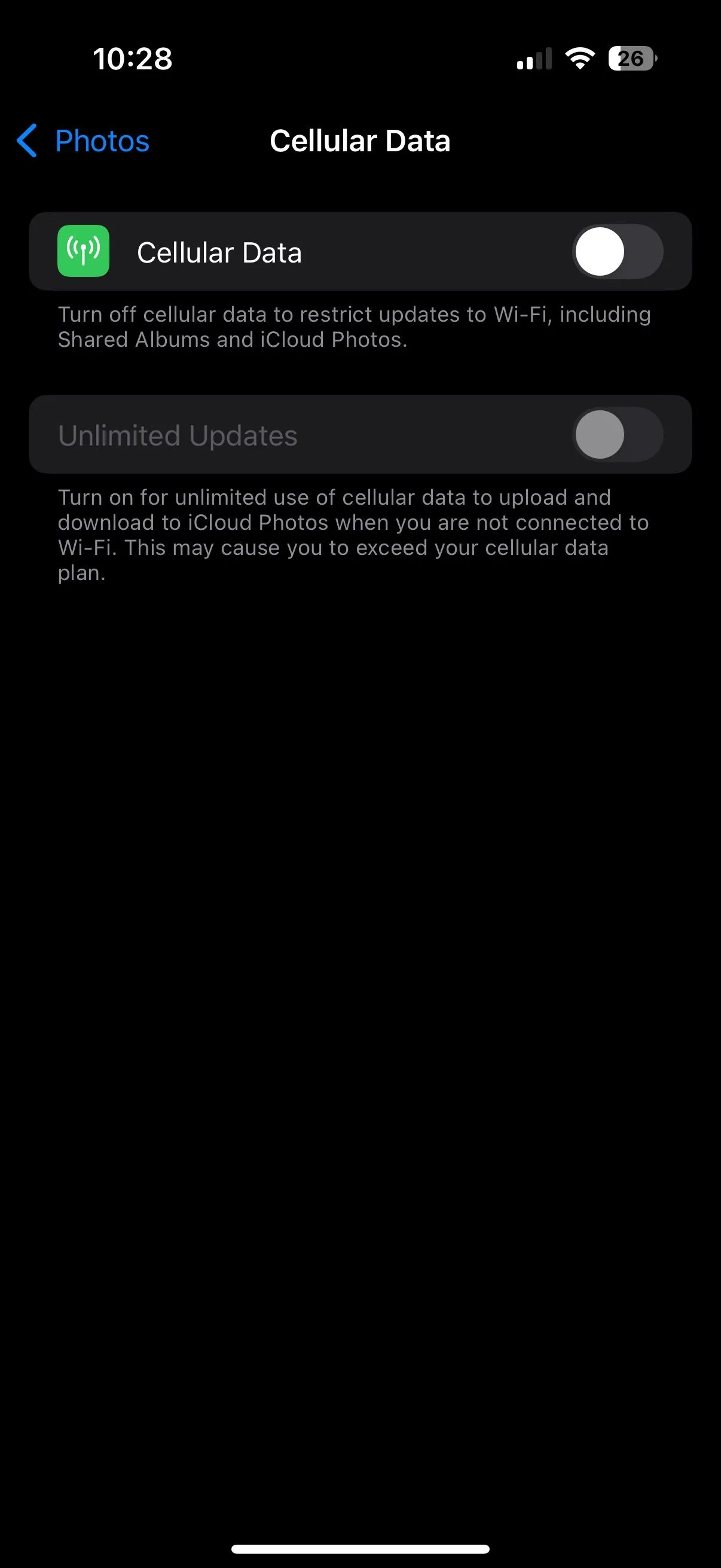 Ngừng đồng bộ ảnh qua dữ liệu di động trên iPhone