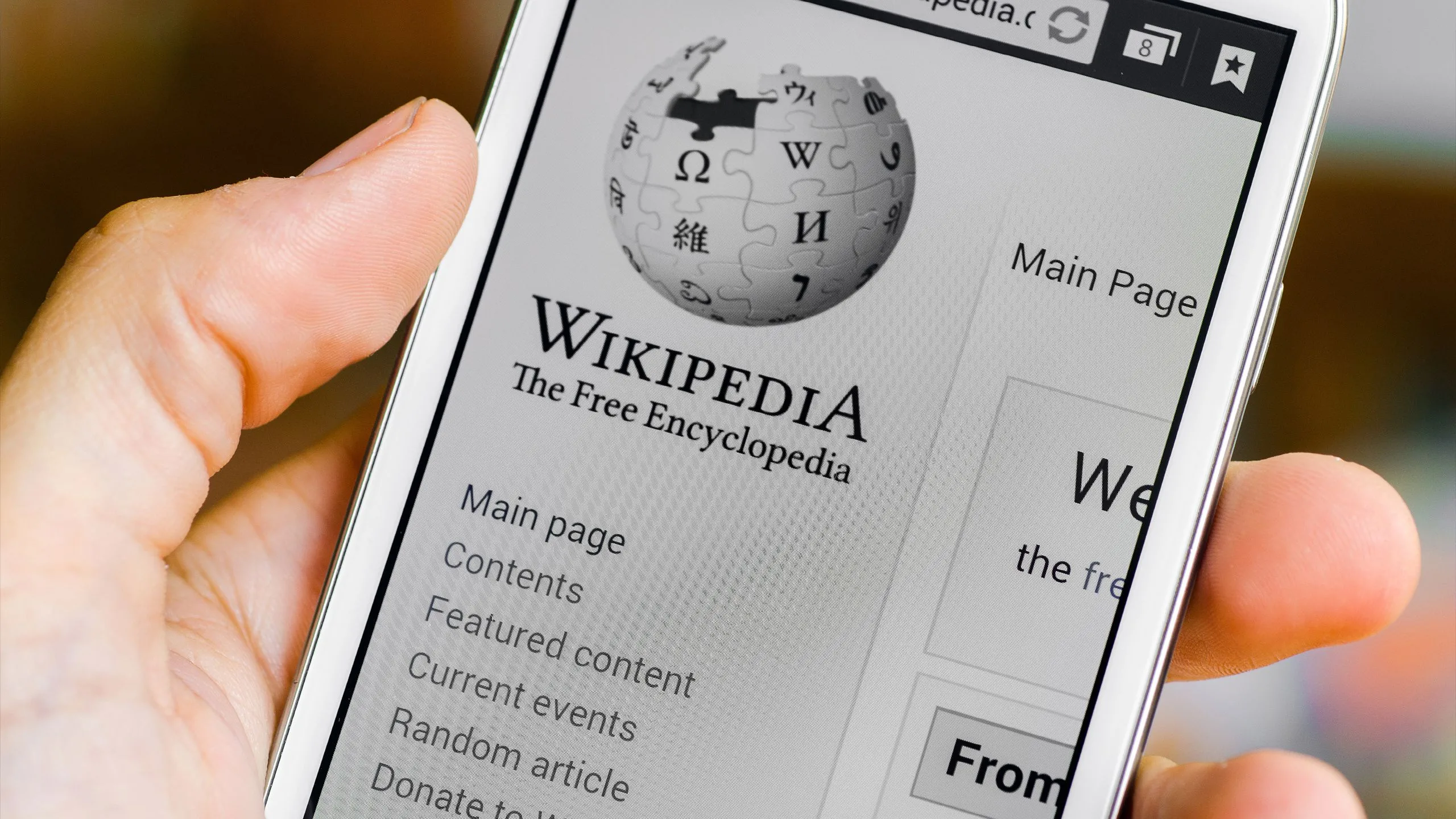 Người dùng mở ứng dụng Wikipedia trên điện thoại để tra cứu thông tin