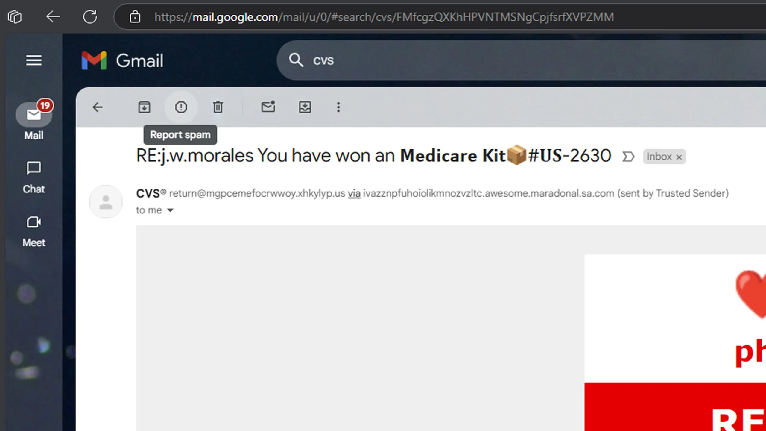 Nút báo cáo email spam trong giao diện Gmail giúp tăng cường bảo mật