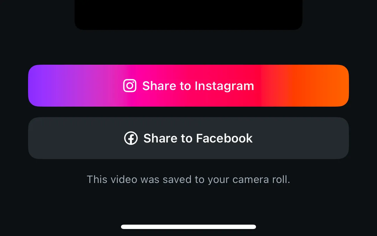 Nút Chia sẻ lên Instagram và Chia sẻ lên Facebook xuất hiện sau khi người dùng xuất video từ Edits, tối ưu hóa quy trình đăng tải.