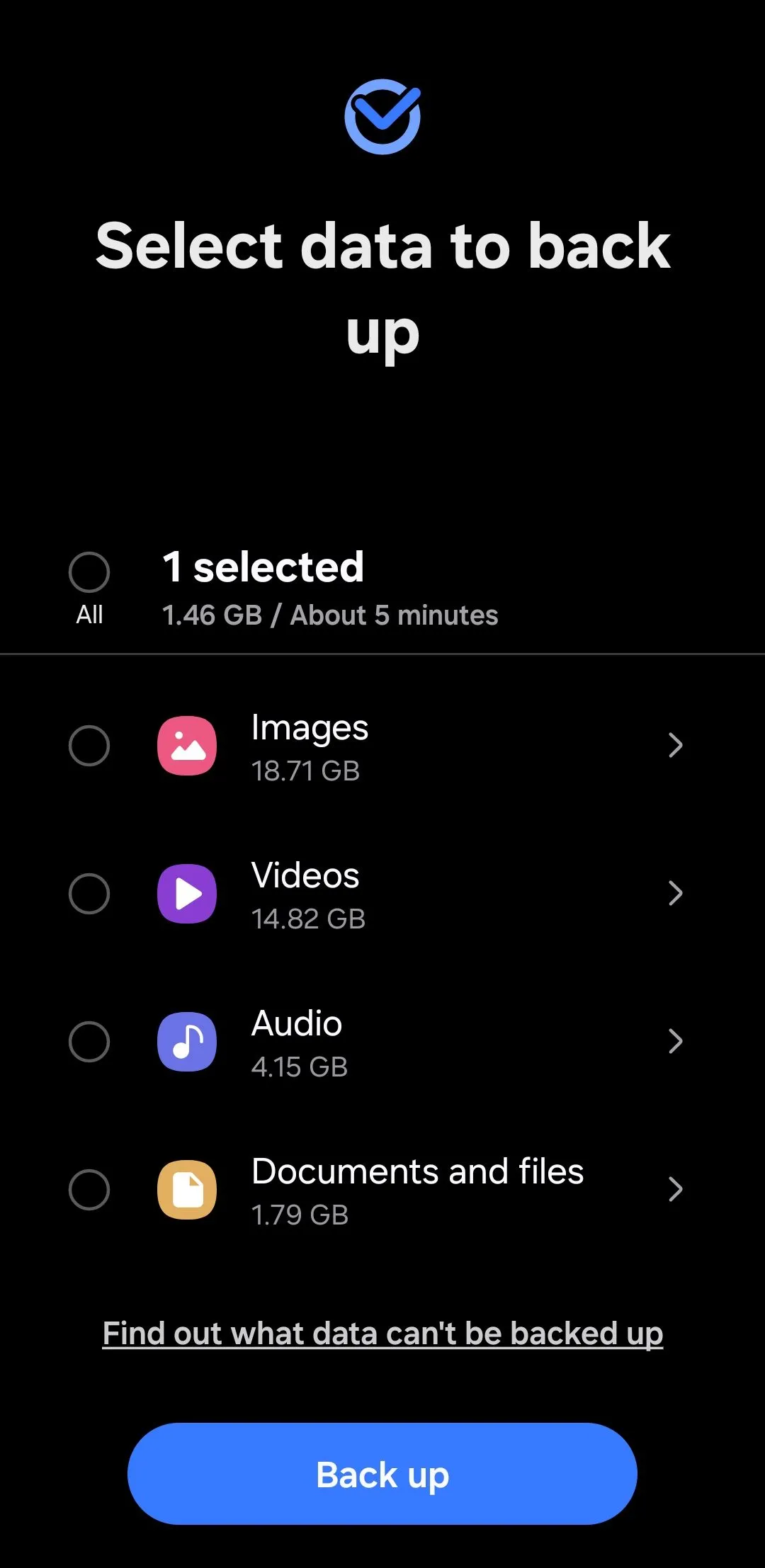 Nút Sao lưu dữ liệu Secure Folder trên Smart Switch