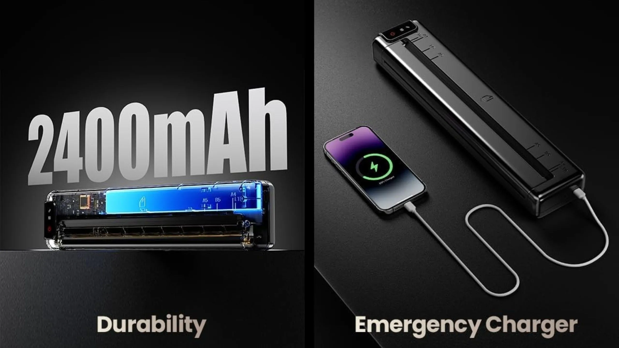 Phomemo Q302 được sử dụng như một cục sạc dự phòng để sạc điện thoại khi di chuyển