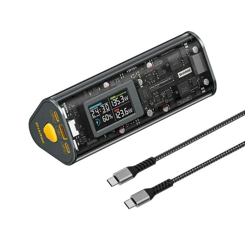 Pin sạc Shargeek 170 với vỏ ngoài trong suốt, hiển thị linh kiện bên trong