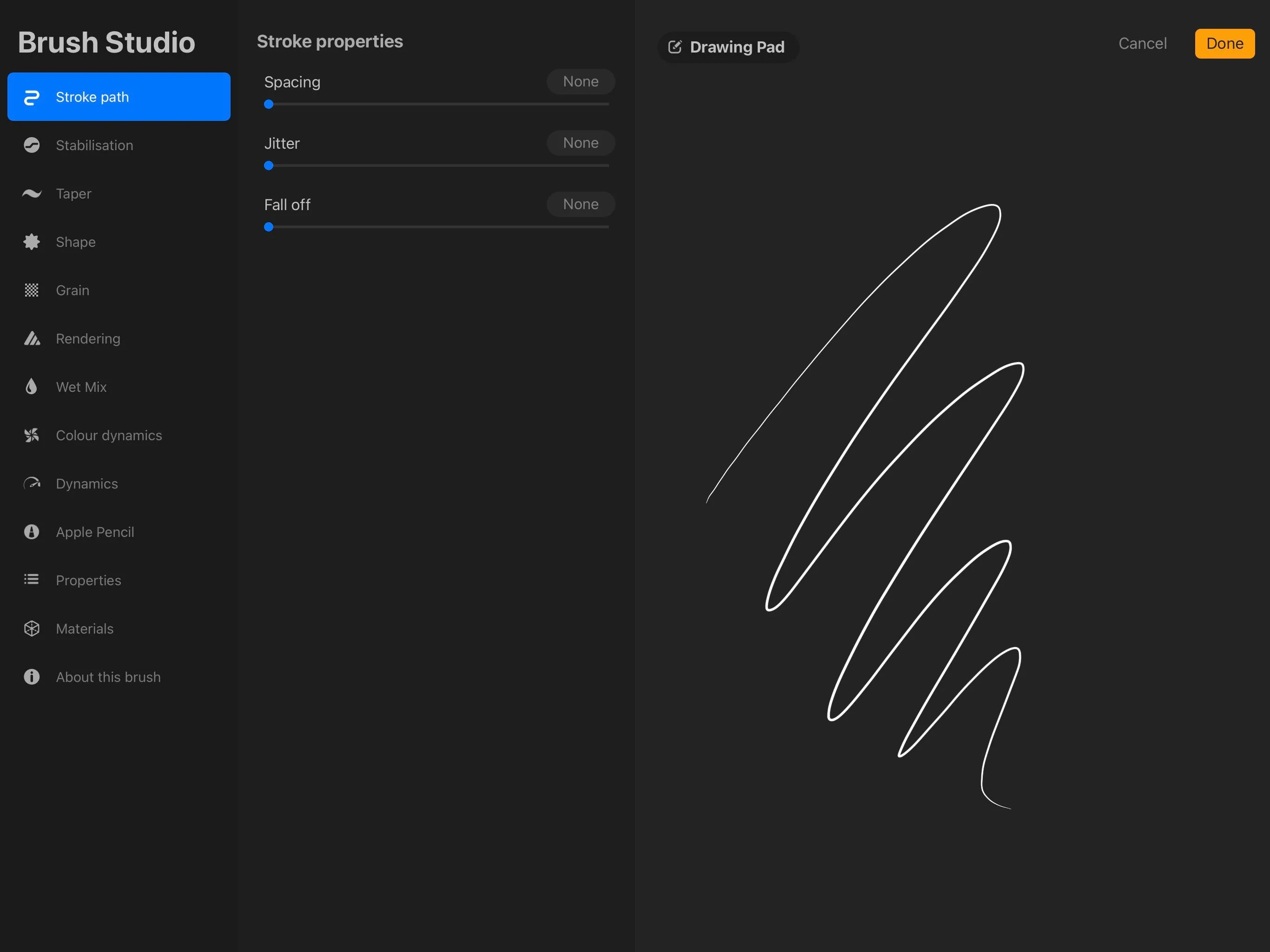 Procreate hiển thị giao diện tùy chỉnh thư viện cọ và bảng màu đa dạng