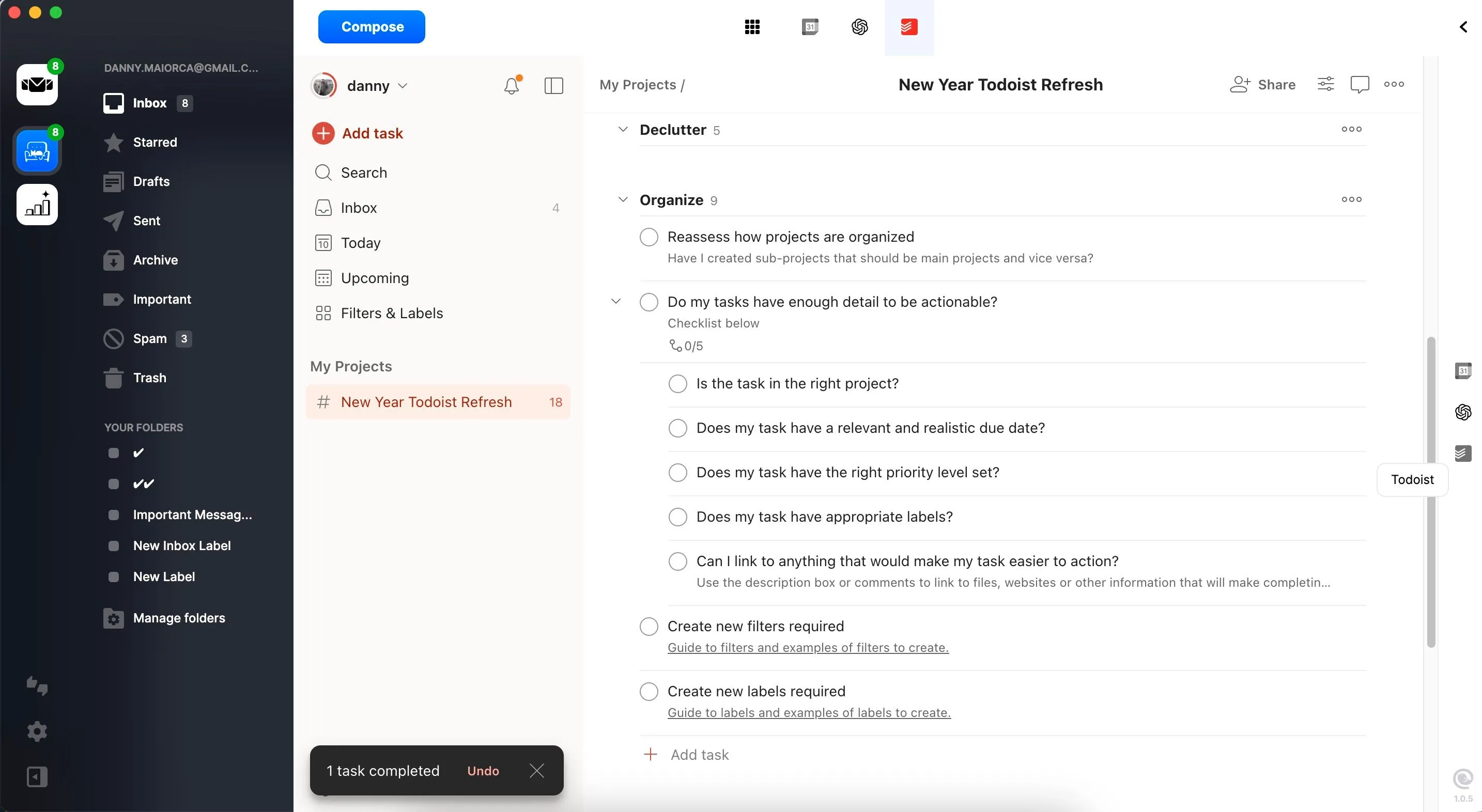 Quản lý các tác vụ hiệu quả trong Todoist thông qua ứng dụng Mailbird trên máy tính
