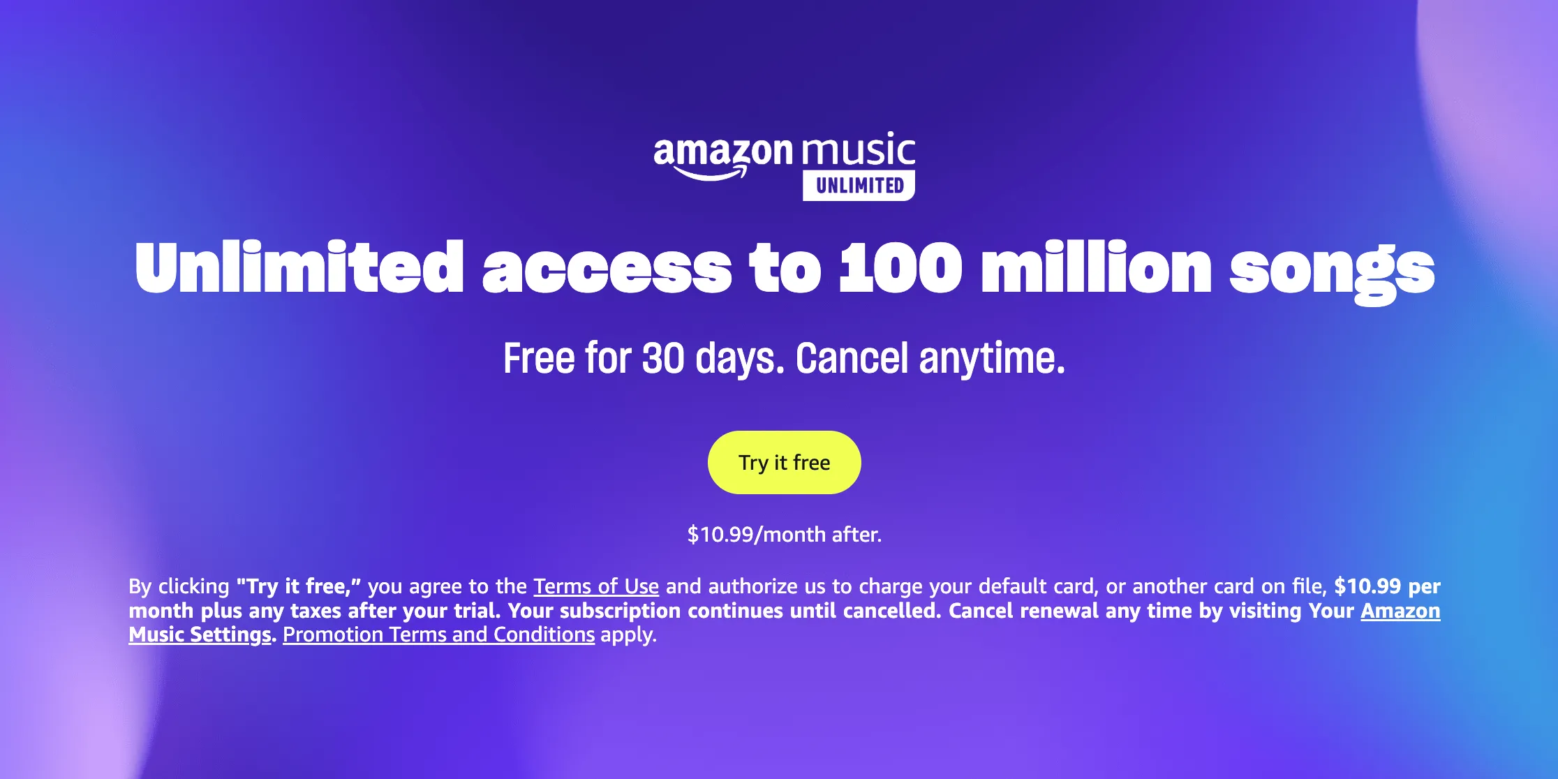 Quảng cáo Amazon Music Unlimited với các ưu đãi và dùng thử miễn phí