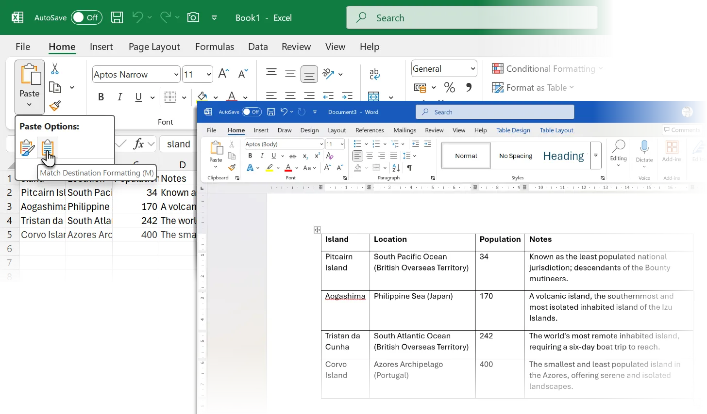 Quy trình dán bảng từ ChatGPT vào Microsoft Word thông qua Excel để giữ nguyên định dạng bảng
