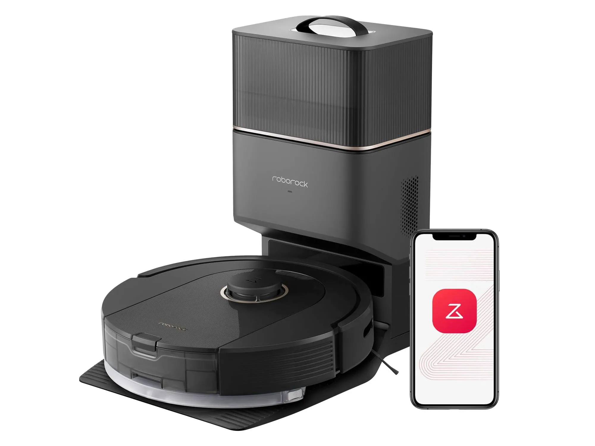 Robot hút bụi lau nhà Roborock Q5 Pro+ màu đen cùng trạm sạc tự động đổ rác