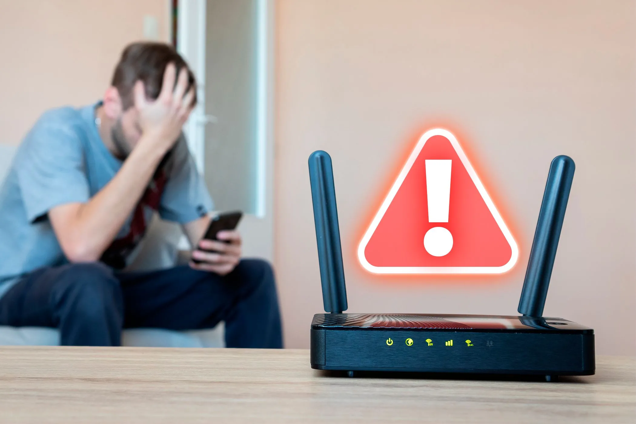 Router phát tín hiệu cảnh báo và người dùng khó chịu vì sự cố mạng Wi-Fi không ổn định