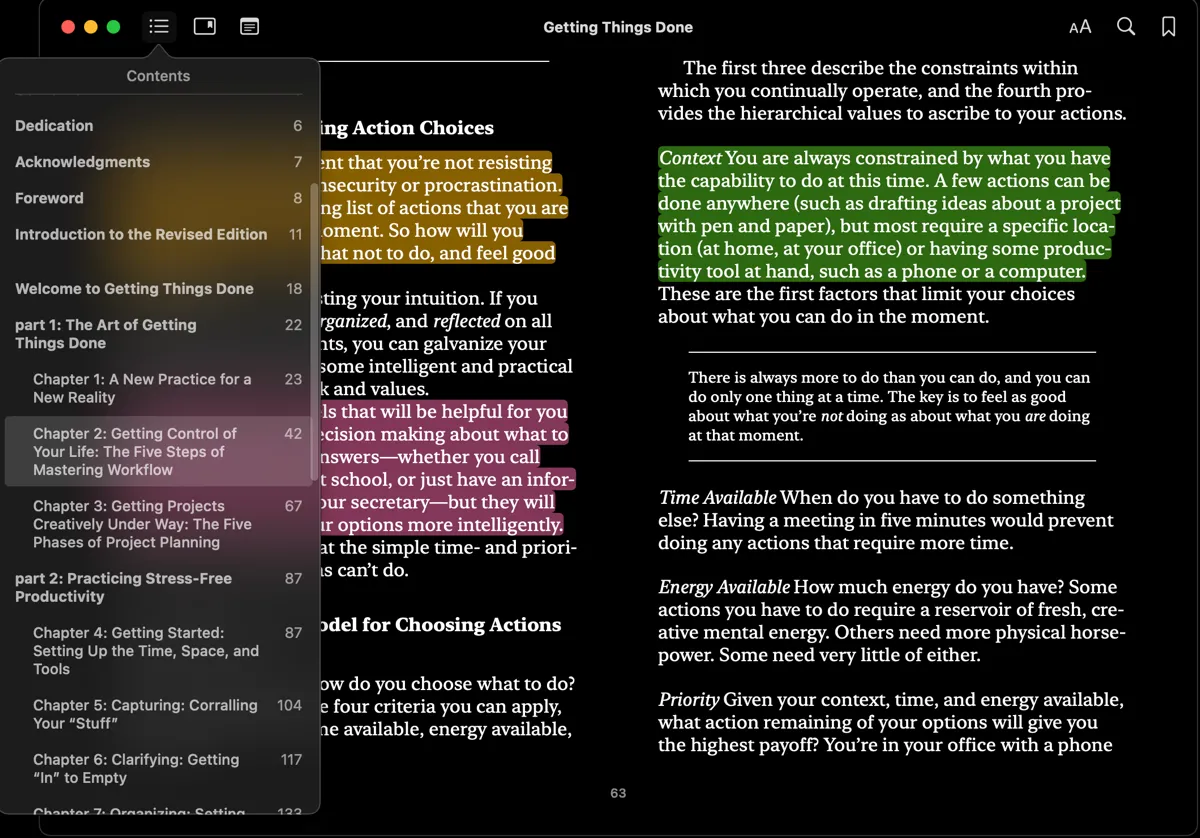 Sách &quot;Getting Things Done&quot; hiển thị trên ứng dụng Apple Books, minh họa nguồn thông tin từ sách điện tử cho PKMS