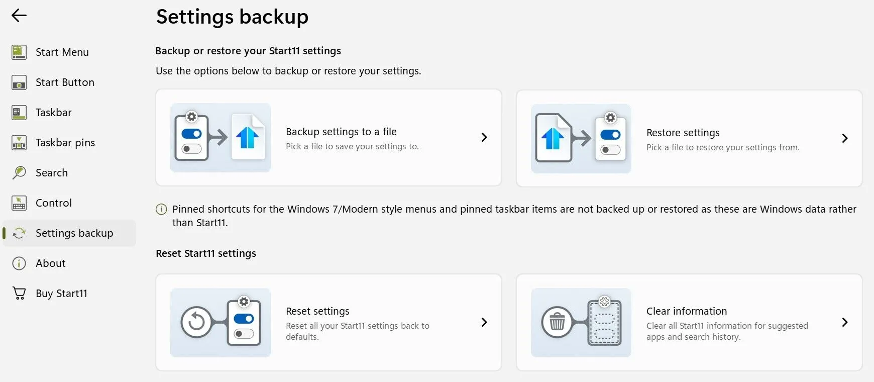 Sao lưu cài đặt Start11 để dễ dàng khôi phục trên Windows 11