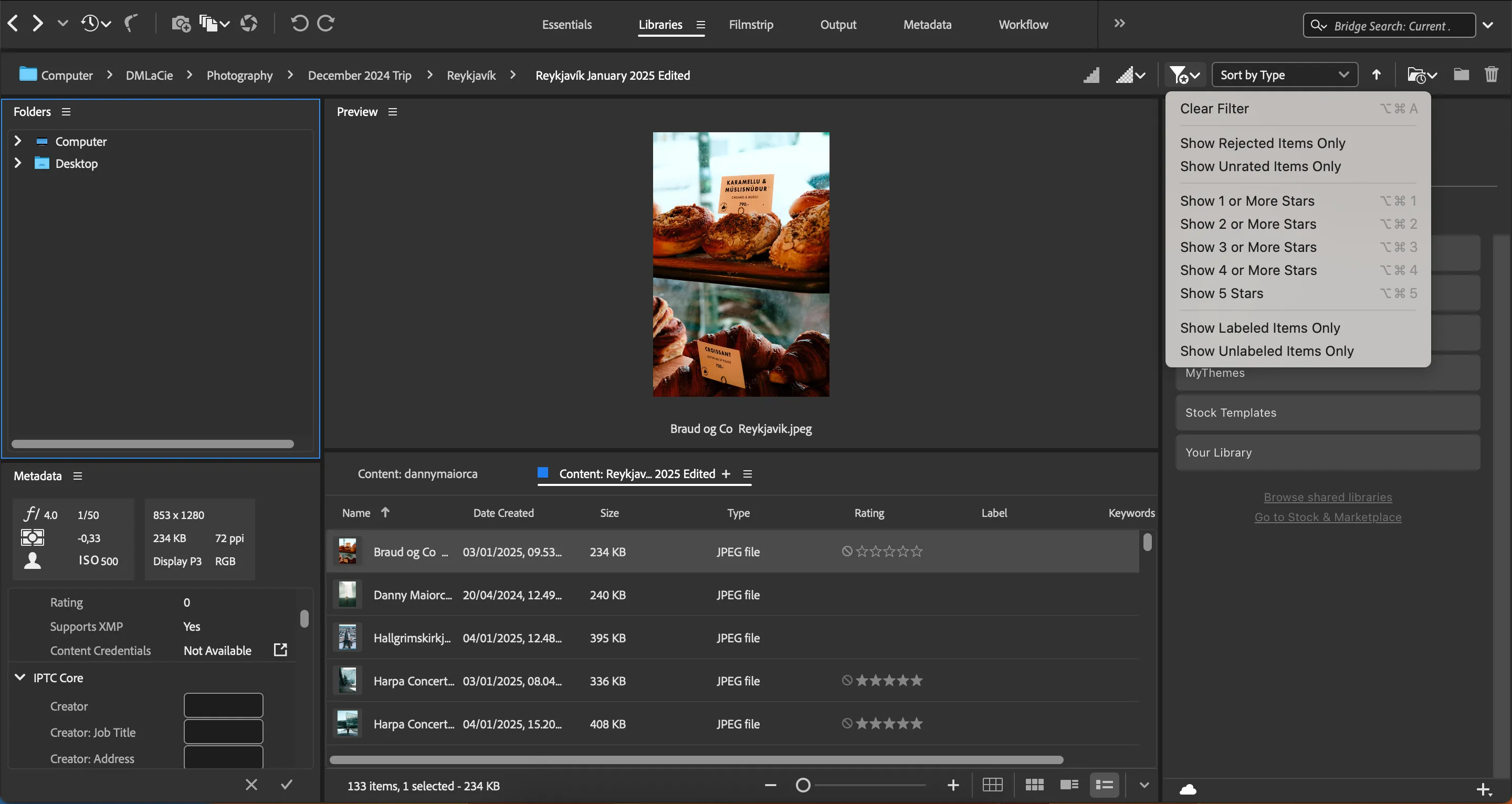 Sắp xếp ảnh dựa trên các bộ lọc trong Adobe Bridge giúp tìm kiếm nhanh chóng