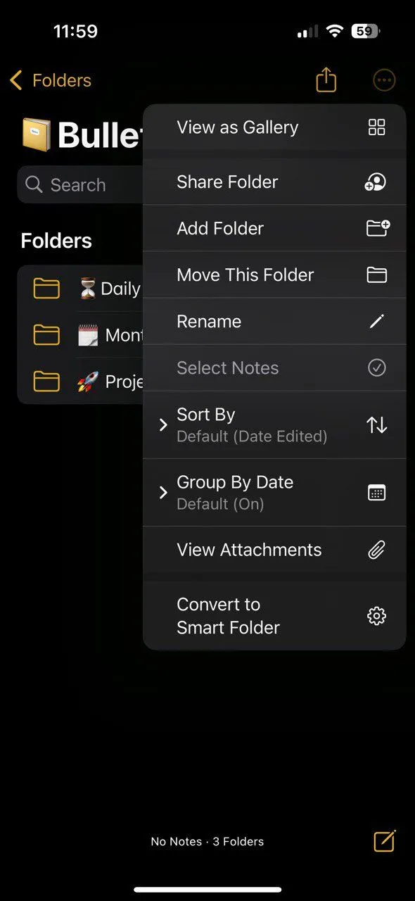 Sắp xếp ghi chú theo các thư mục con trong Apple Notes để quản lý dự án và theo dõi hàng tuần.