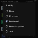 Sắp xếp ứng dụng trong Google Play Store để tìm ứng dụng ít dùng nhất