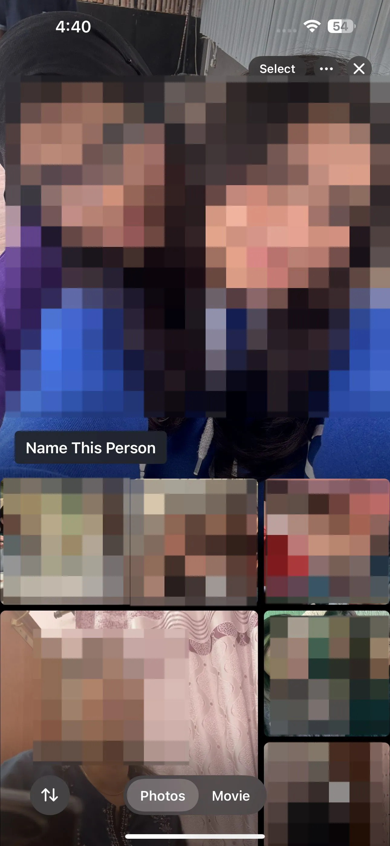 section of a specific person in the iPhone Photos app