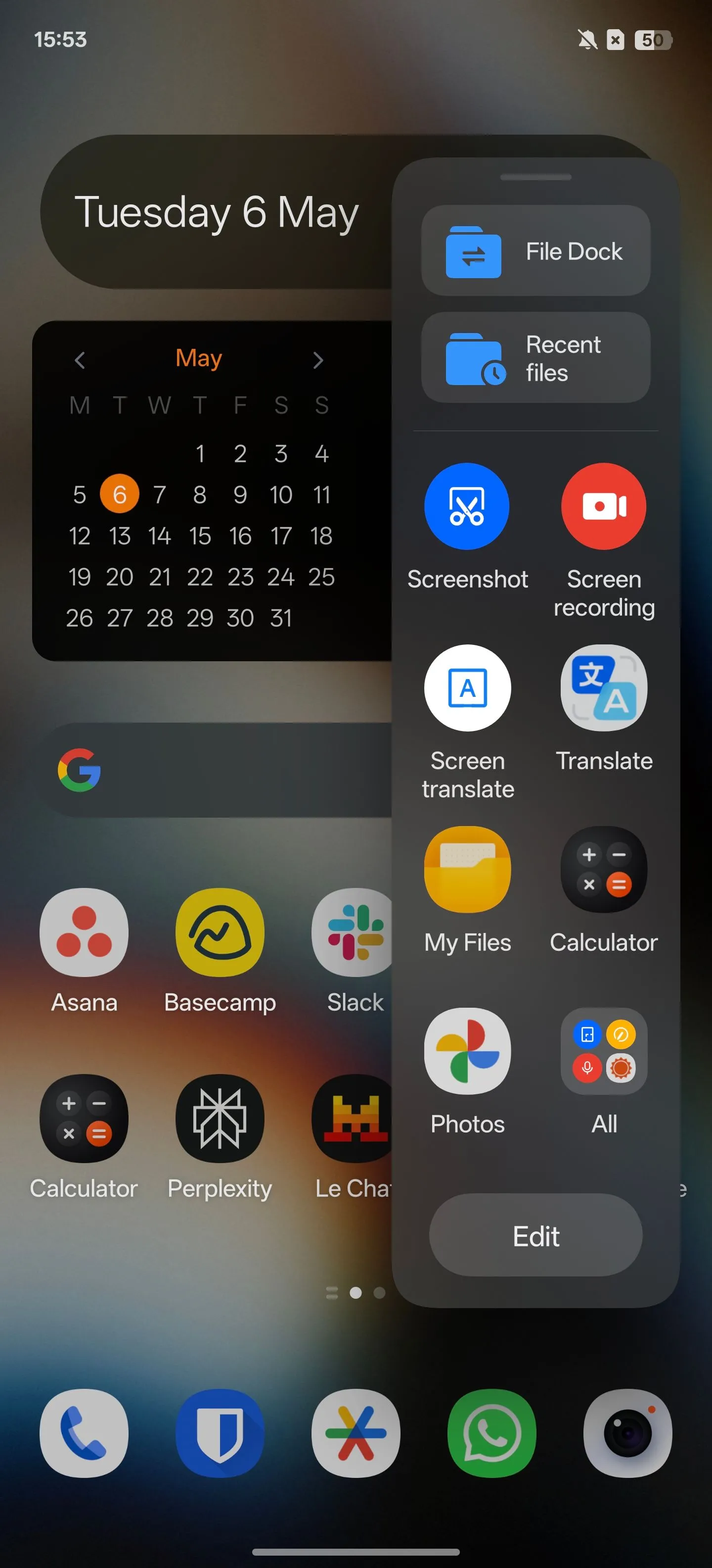 Smart Sidebar trên màn hình chính của điện thoại OnePlus.