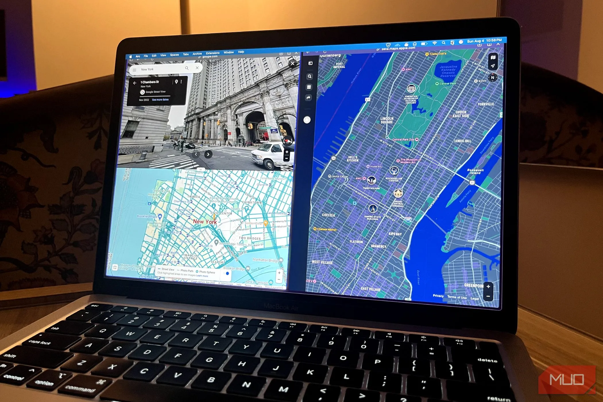So sánh giao diện Google Maps và Apple Maps trên MacBook Air