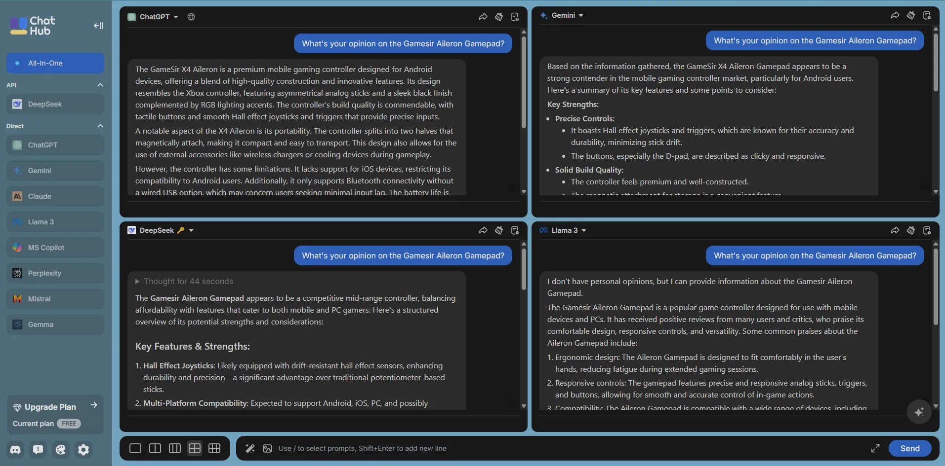 So sánh hiệu suất và tốc độ của nhiều mô hình AI chatbot khác nhau trên giao diện ChatHub